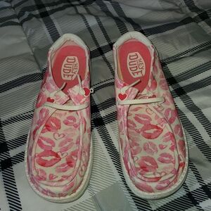 Hey Dude Pink Heart and Lip Print Shoes